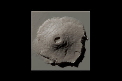 Top down image of a 3D printed resin model of the mountain Olympus Mons, located on Mars.