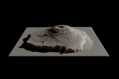 High elevation side image of a 3D printed resin model of the mountain Olympus Mons, located on Mars.