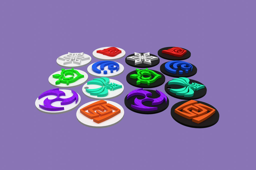 Genshin Impact Element Keychains | 3D Printed PLA+ | Anemo Geo Electro Dendro Hydro Pyro Cryo