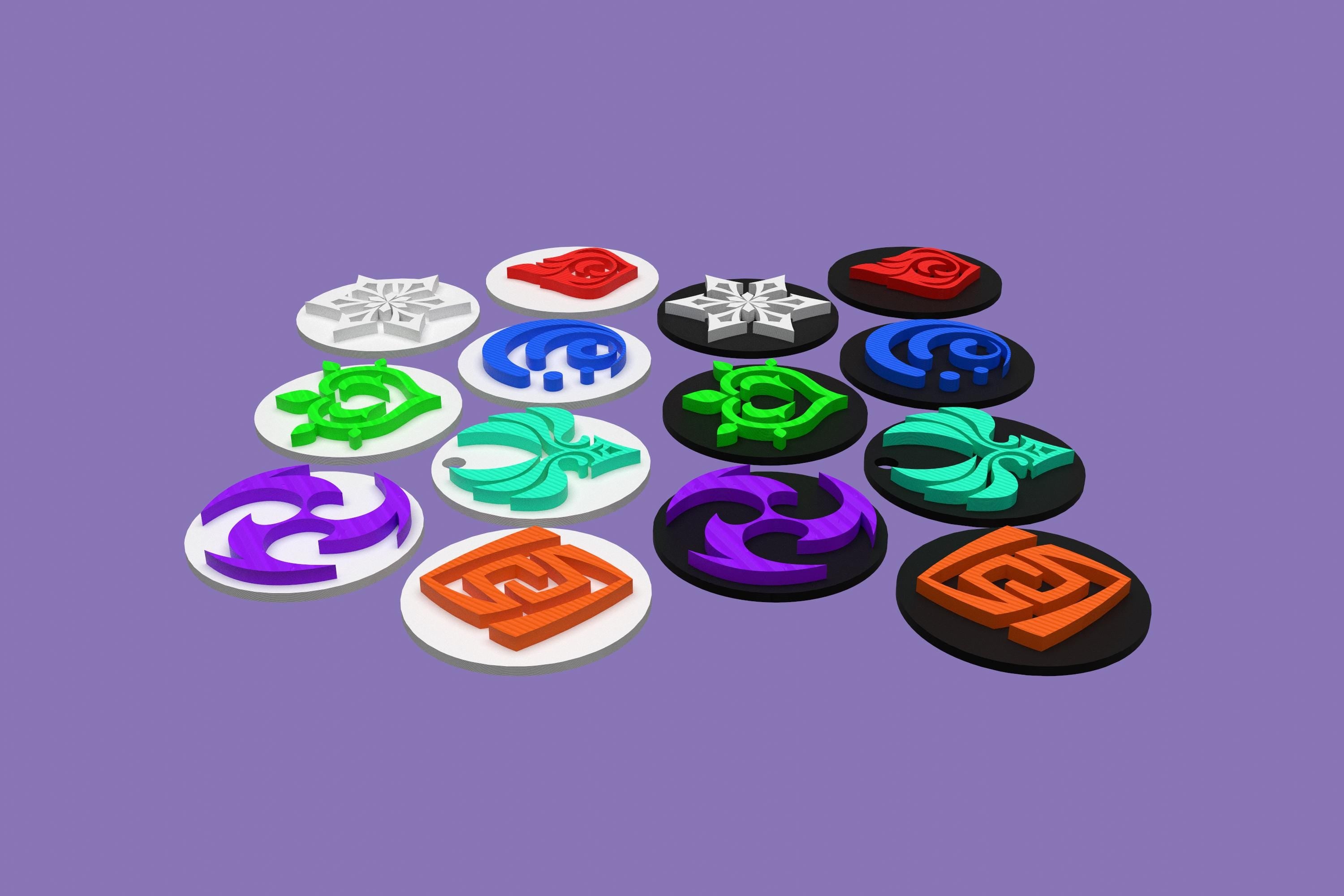 Genshin Impact Element Keychains | 3D Printed PLA+ | Anemo Geo Electro Dendro Hydro Pyro Cryo