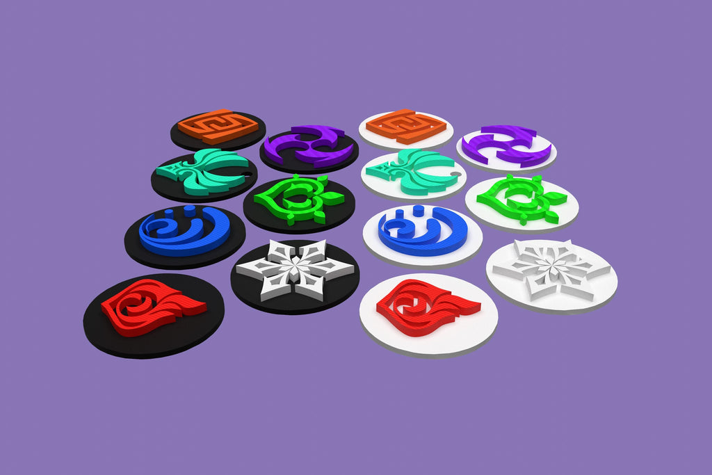 Genshin Impact Element Keychains | 3D Printed PLA+ | Anemo Geo Electro Dendro Hydro Pyro Cryo