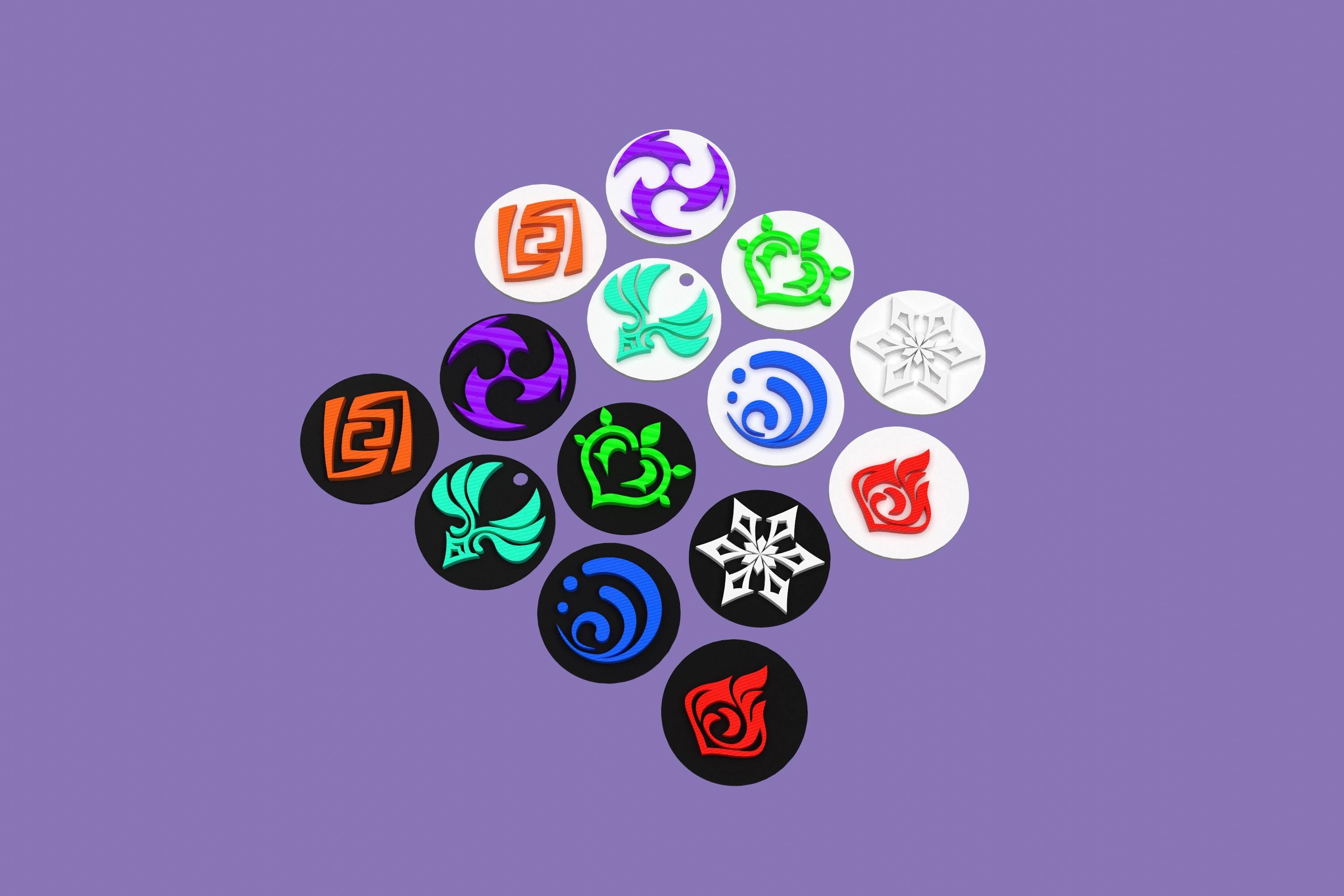 Genshin Impact Element Keychains | 3D Printed PLA+ | Anemo Geo Electro Dendro Hydro Pyro Cryo