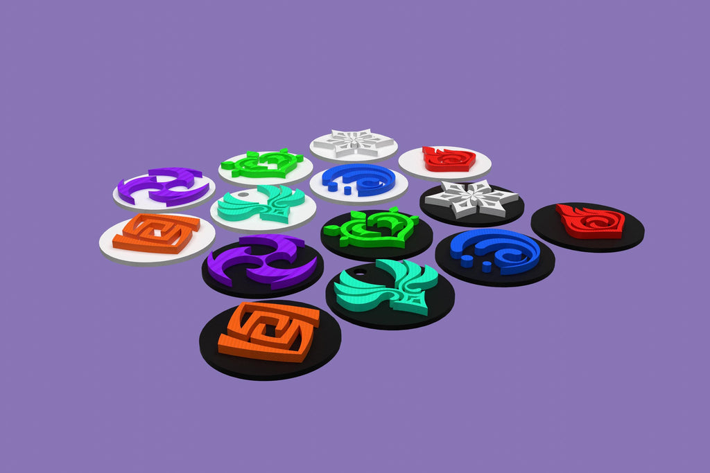 Genshin Impact Element Keychains | 3D Printed PLA+ | Anemo Geo Electro Dendro Hydro Pyro Cryo