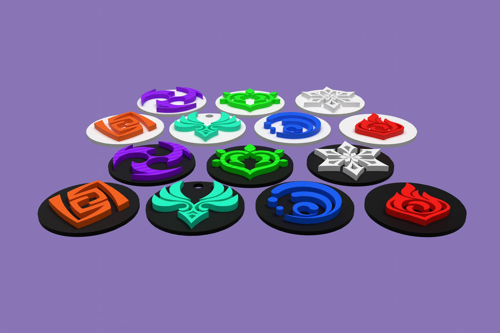 Genshin Impact Element Keychains | 3D Printed PLA+ | Anemo Geo Electro Dendro Hydro Pyro Cryo