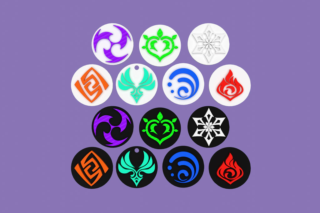 Genshin Impact Element Keychains | 3D Printed PLA+ | Anemo Geo Electro Dendro Hydro Pyro Cryo