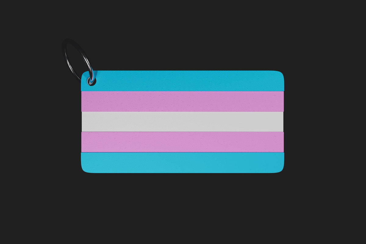 3D Printed Trans Flag Keychain – Transgender Pride Keyring in PLA+